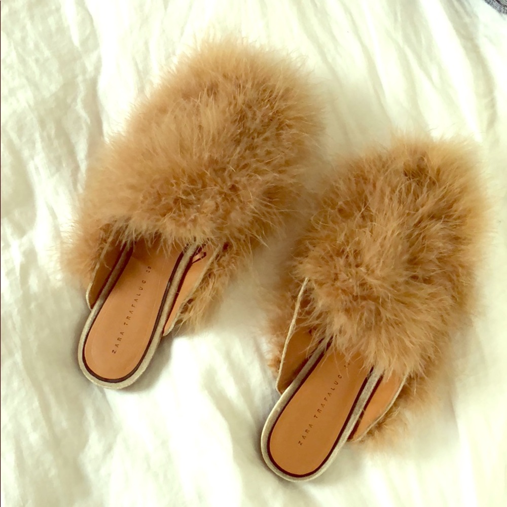 Marabou feather fur slip ons